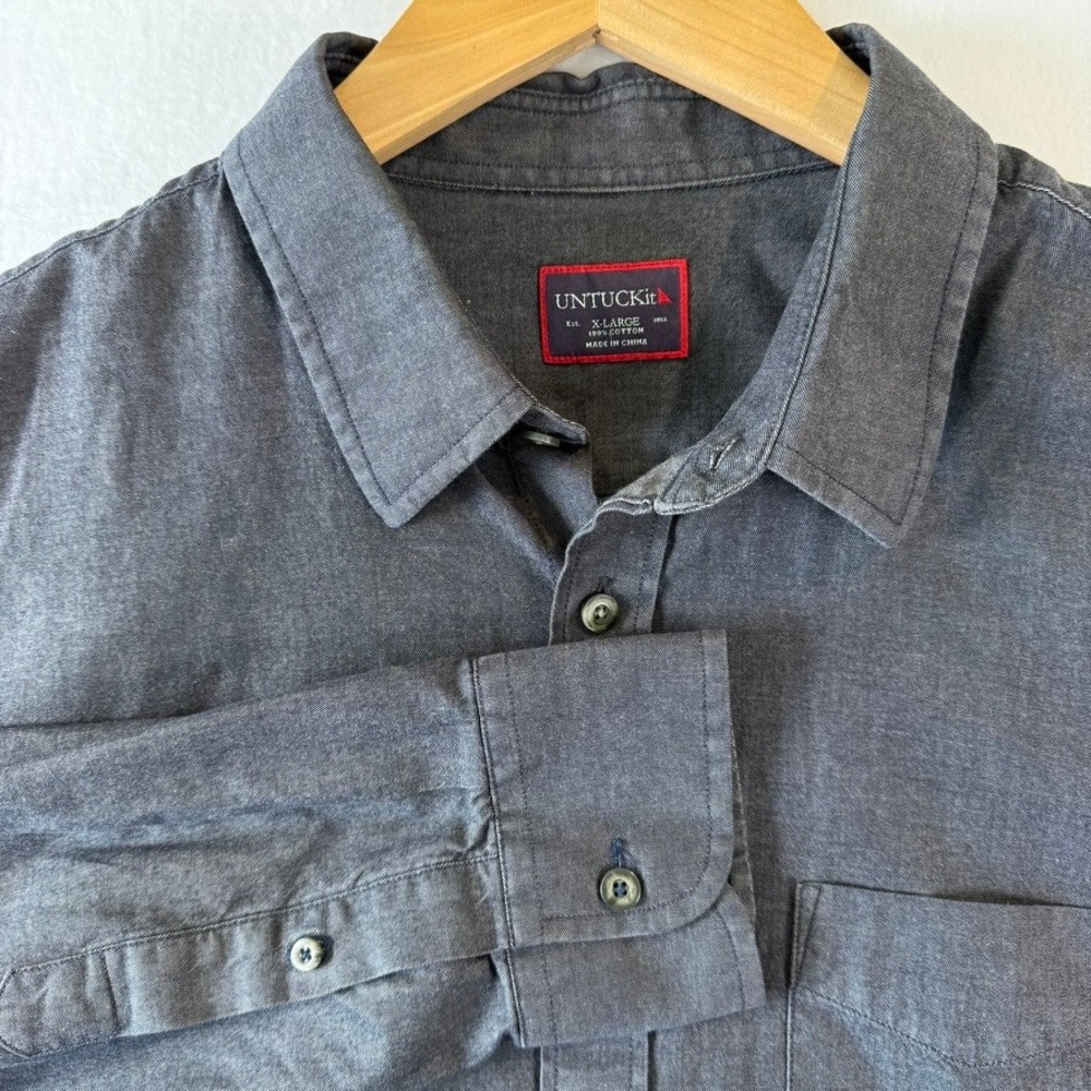 UNTUCKit Mens XL Charcoal Gray Heathered Cotton Long Sleeve Button Down Shirt